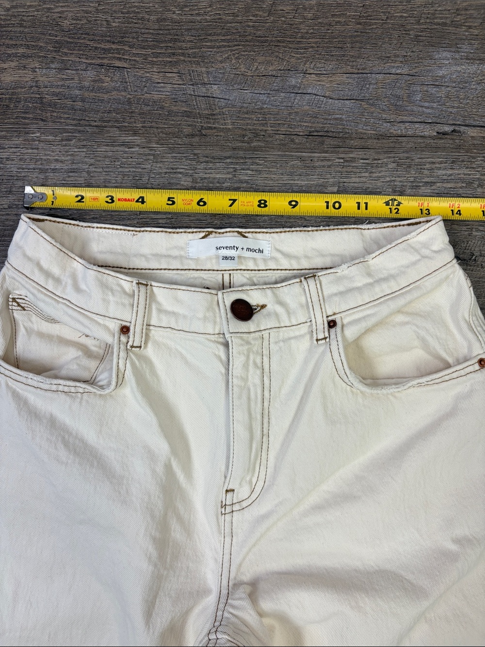 Seventy + Mochi Cream High Rise Wide Leg Jeans Contrast Stitching 28/32 - Picture 11 of 14